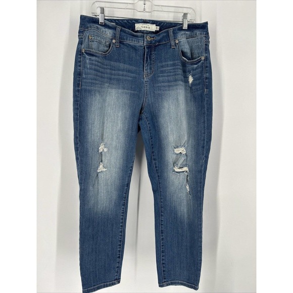 Torrid Womens Girlfriend Jeans Stretch Denim Distressed Tapered Plus‎ Size 14R - Picture 1 of 7